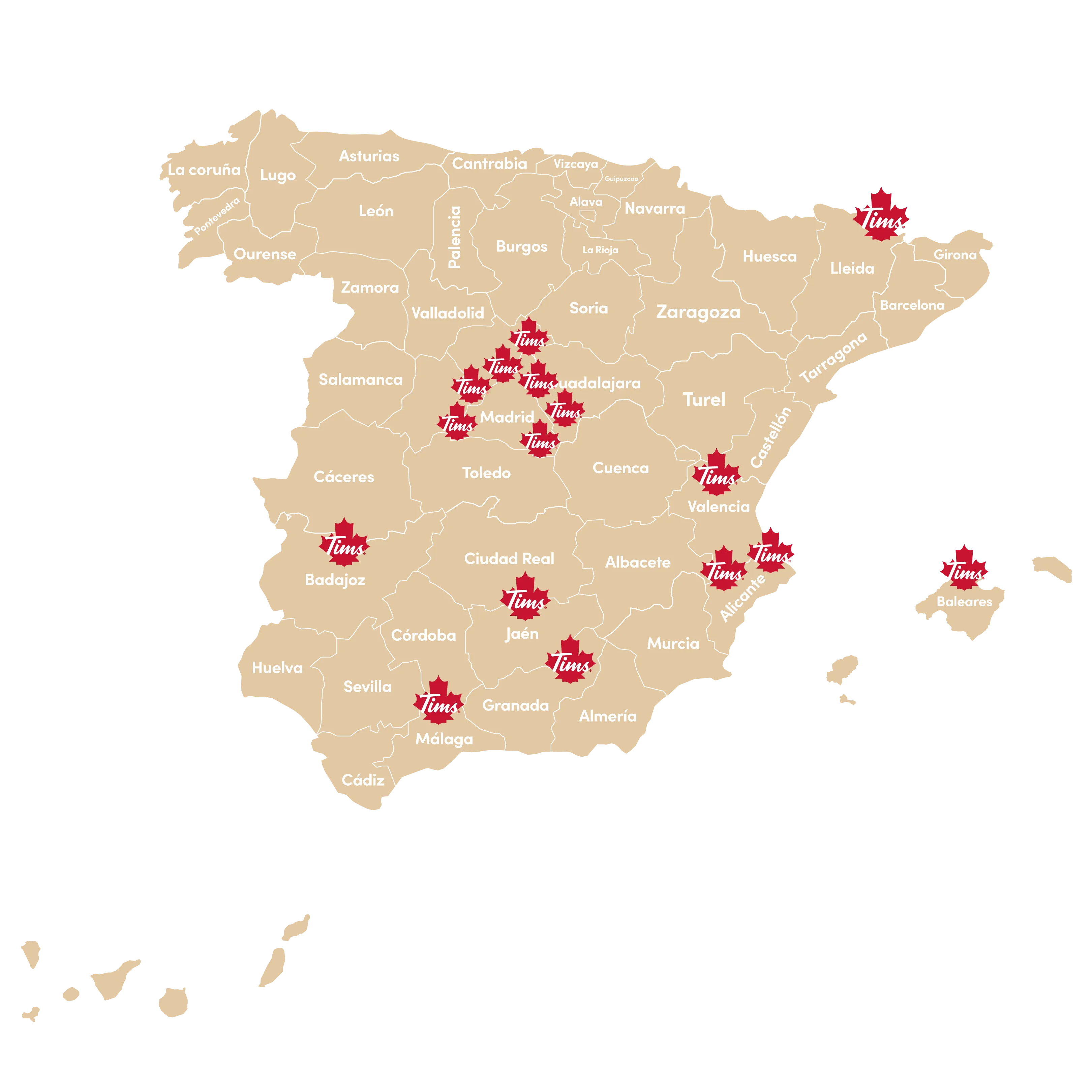 A finales de año, Tim Hortons cuenta con 14 cafeterías repartidas en territorio nacional y una más en Andorra